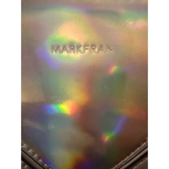 Mark Fran Faux Leather Clutch Bag Pink Iridescent Chevron Zip Tassel Bag Purse - Picture 7 of 16